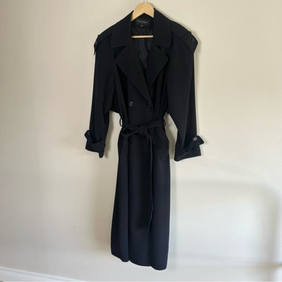 VINTAGE Fennelli Navy Long Belted Trench Coat Size 13/14 - Picture 6 of 10